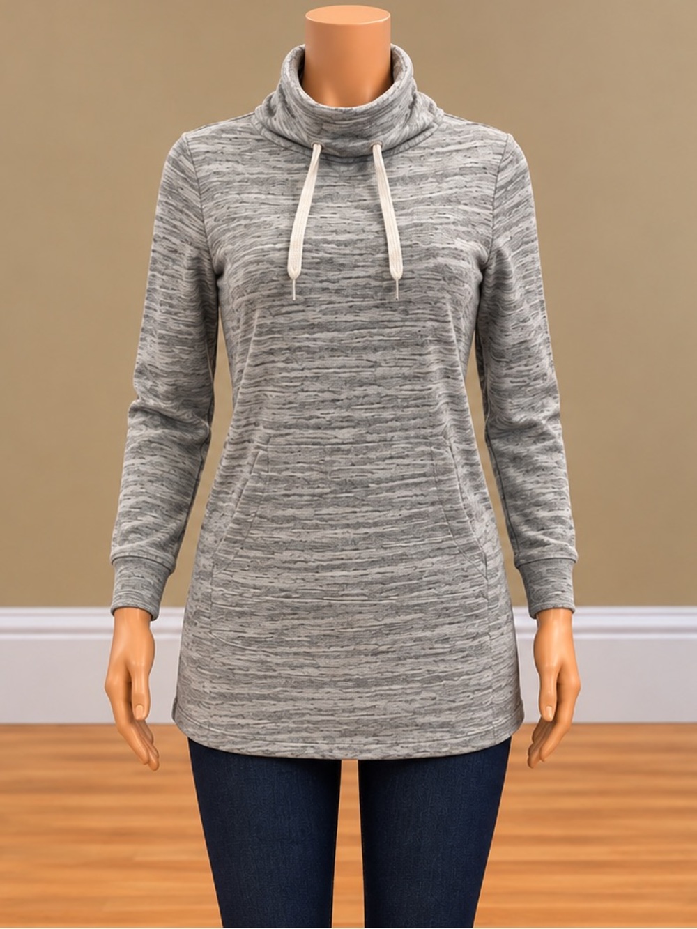 GAP Gray Cowl Neck Fleece Tunic Sweatshirt Pullover Drawstring XS